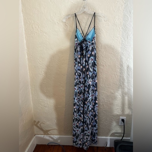 Helen Jon Rhapsody Gypsy Floral Maxi Dress Blue Gray Spaghetti Strap Size XS - Picture 5 of 5